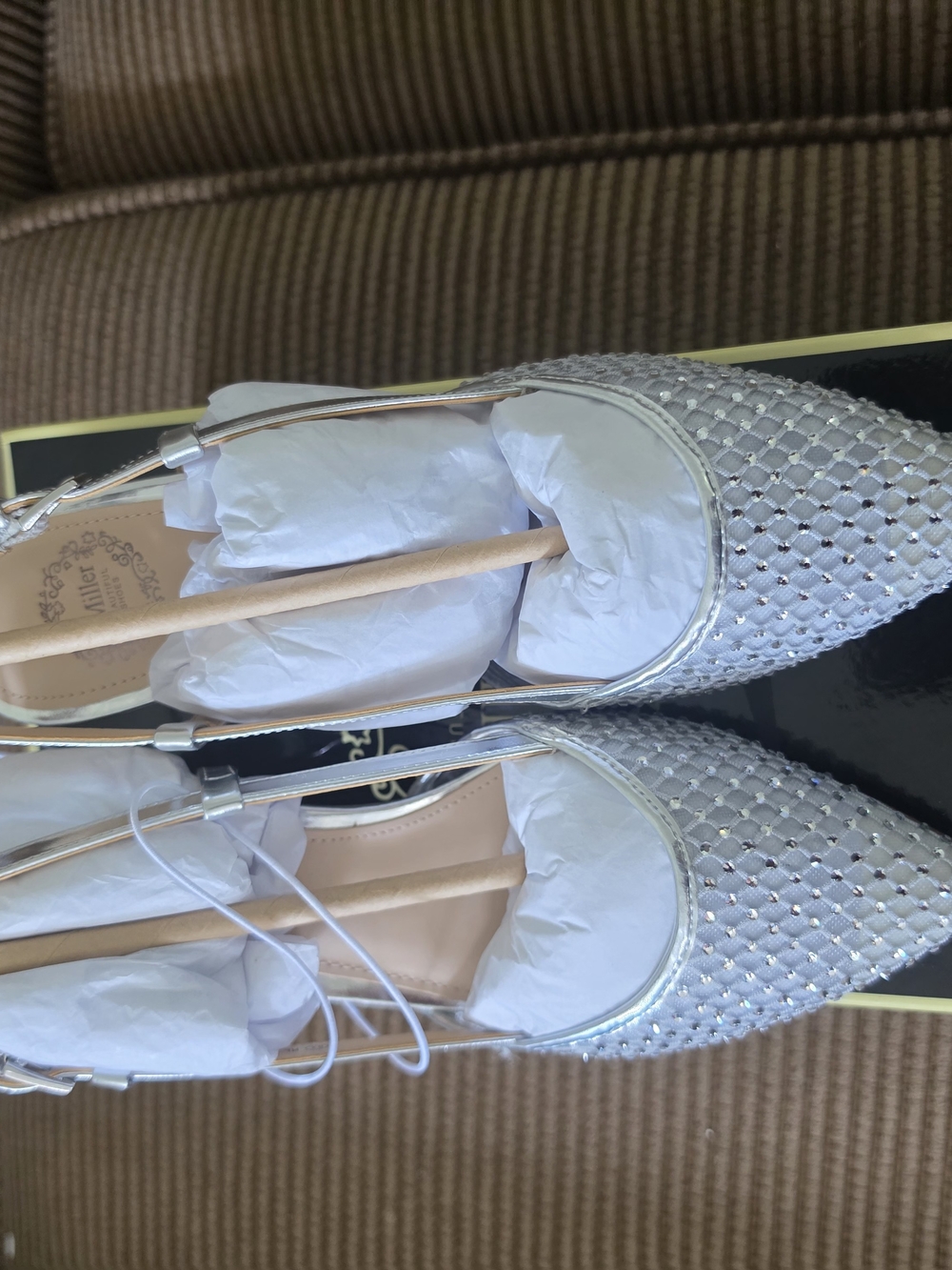 I. Miller Sama Silver Beaded Pointed-Toe Slingback Heels — Size 6.5M (NIB)
